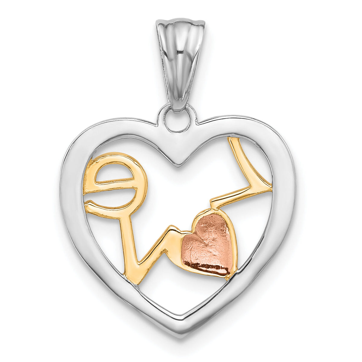 14K Tri-Color Diamond-cut LOVE in Heart Pendant-C4841