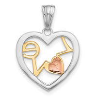 14K Tri-Color Diamond-cut LOVE in Heart Pendant-C4841