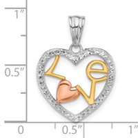 14K Tri-Color Diamond-cut LOVE in Heart Pendant-C4841