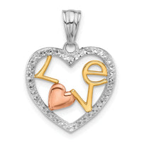 14K Tri-Color Diamond-cut LOVE in Heart Pendant-C4841