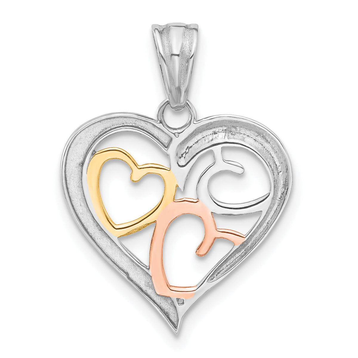 14K Tri-color Diamond-cut Hearts Pendant-C4842