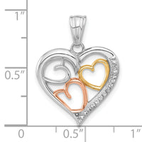 14K Tri-color Diamond-cut Hearts Pendant-C4842