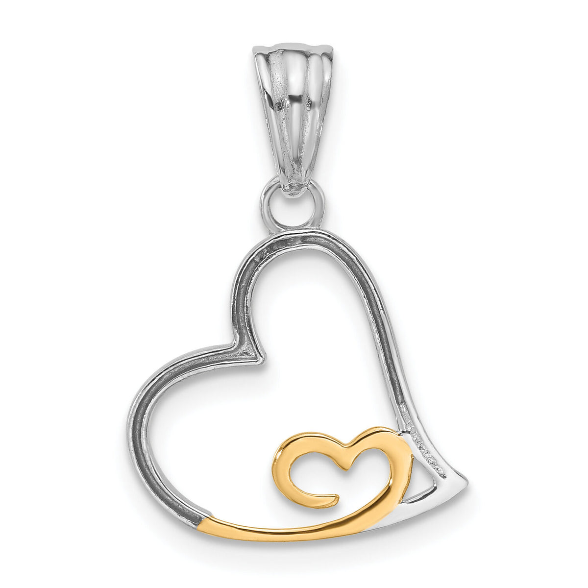 14K Two-tone Diamond-cut Hearts Pendant-C4843