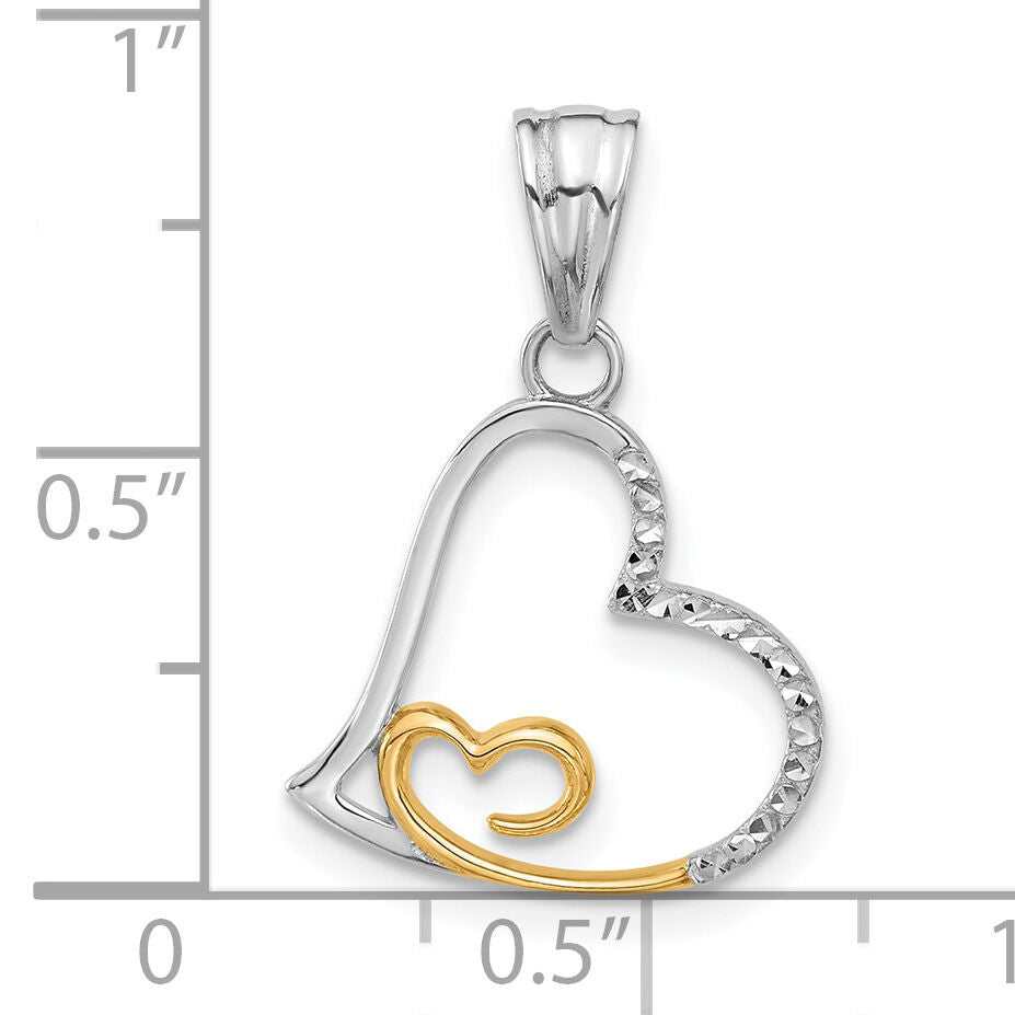 14K Two-tone Diamond-cut Hearts Pendant-C4843