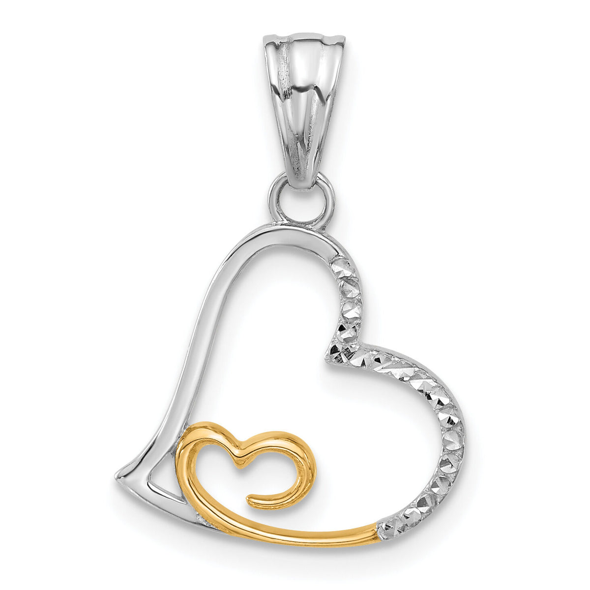14K Two-tone Diamond-cut Hearts Pendant-C4843