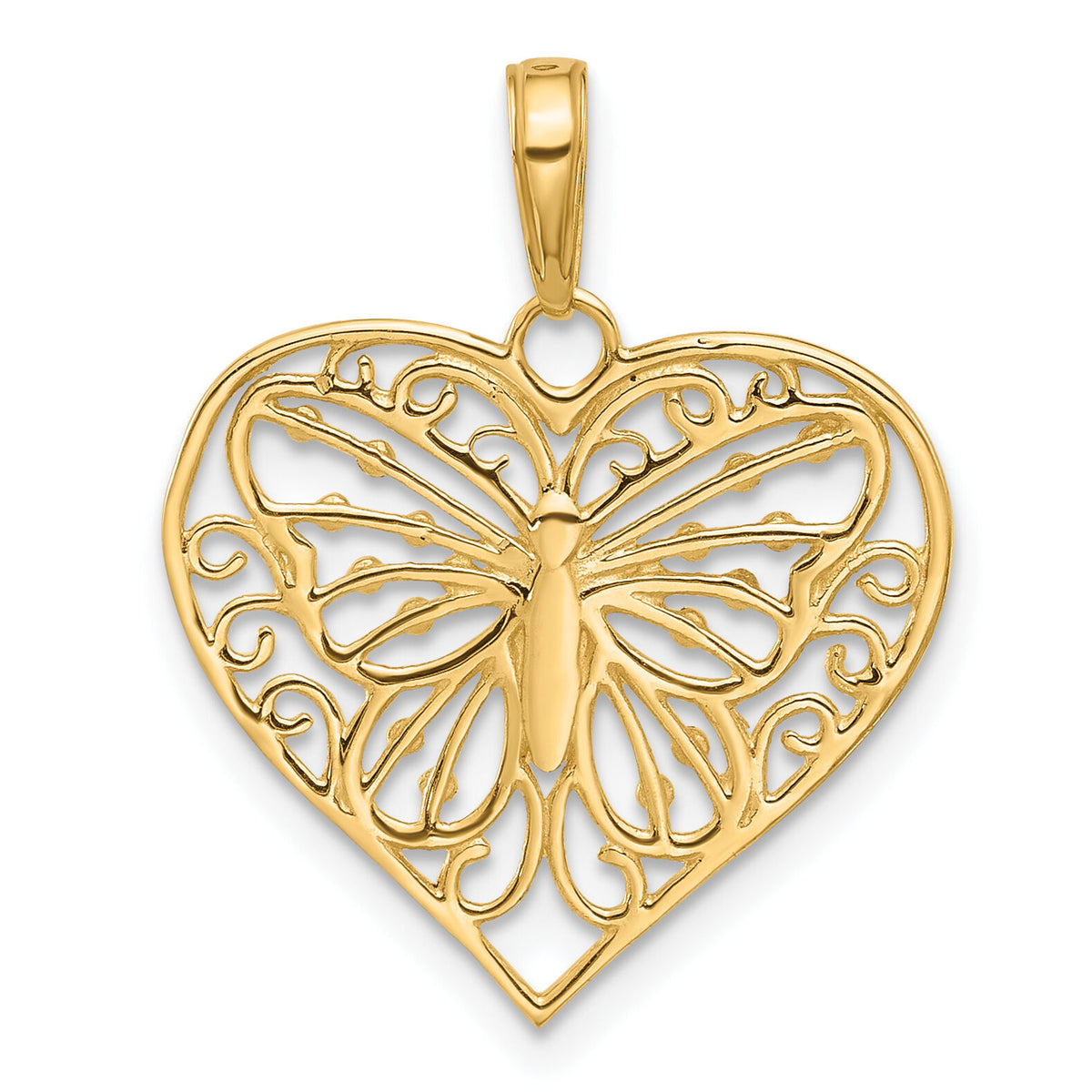 14K and White Rhodium D/C Butterfly Heart Pendant-C4844