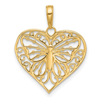 14K and White Rhodium D/C Butterfly Heart Pendant-C4844