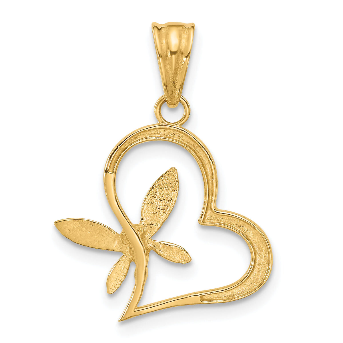 14K and White Rhodium D/C Dragonfly on Heart Pendant-C4845