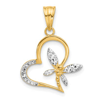 14K and White Rhodium D/C Dragonfly on Heart Pendant-C4845