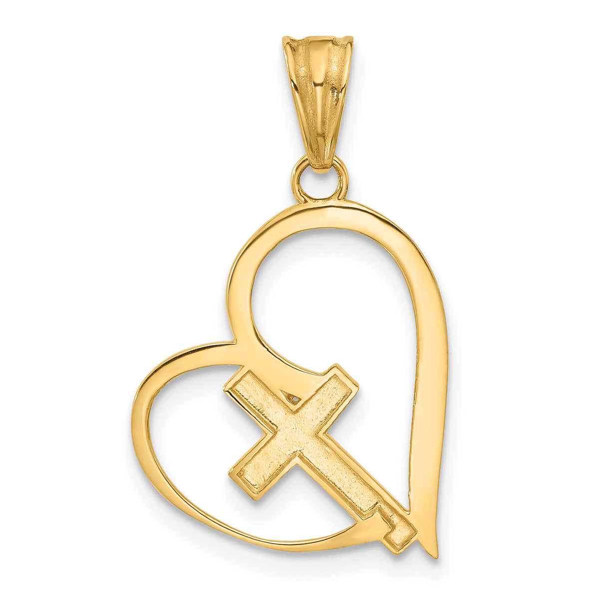 14K and White Rhodium Diamond-cut Cross in Heart Pendant-C4846