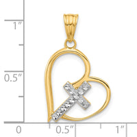 14K and White Rhodium Diamond-cut Cross in Heart Pendant-C4846