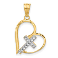 14K and White Rhodium Diamond-cut Cross in Heart Pendant-C4846