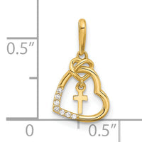 14k Polished CZ Heart w/Cross Dangle Pendant-C4847