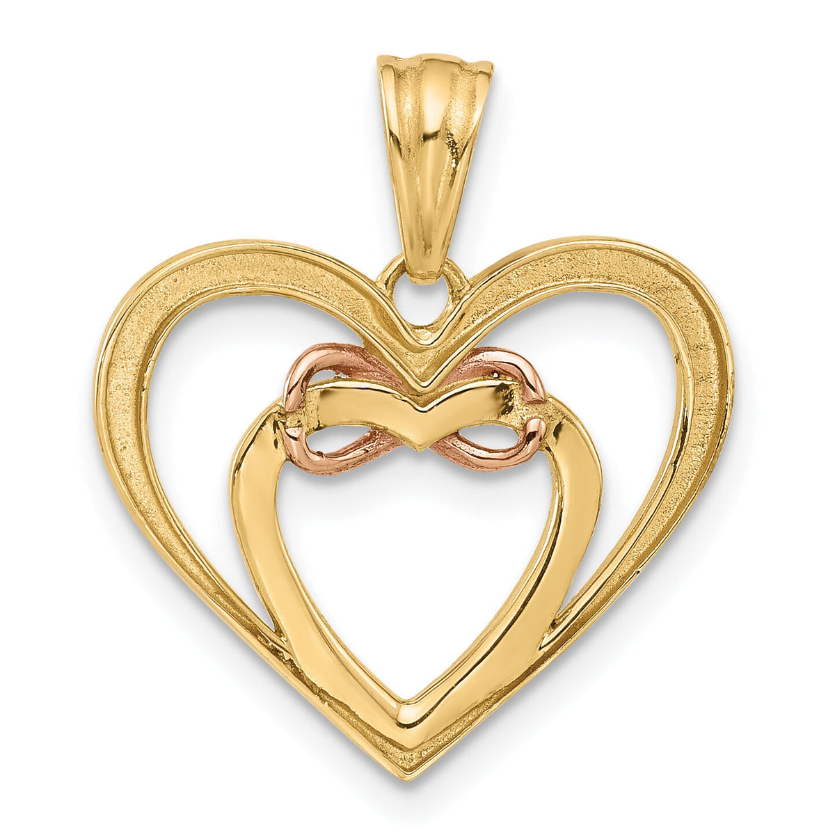 14K Two-tone and White Rhodium Diamond-cut Infinity Hearts Pendant-C4848