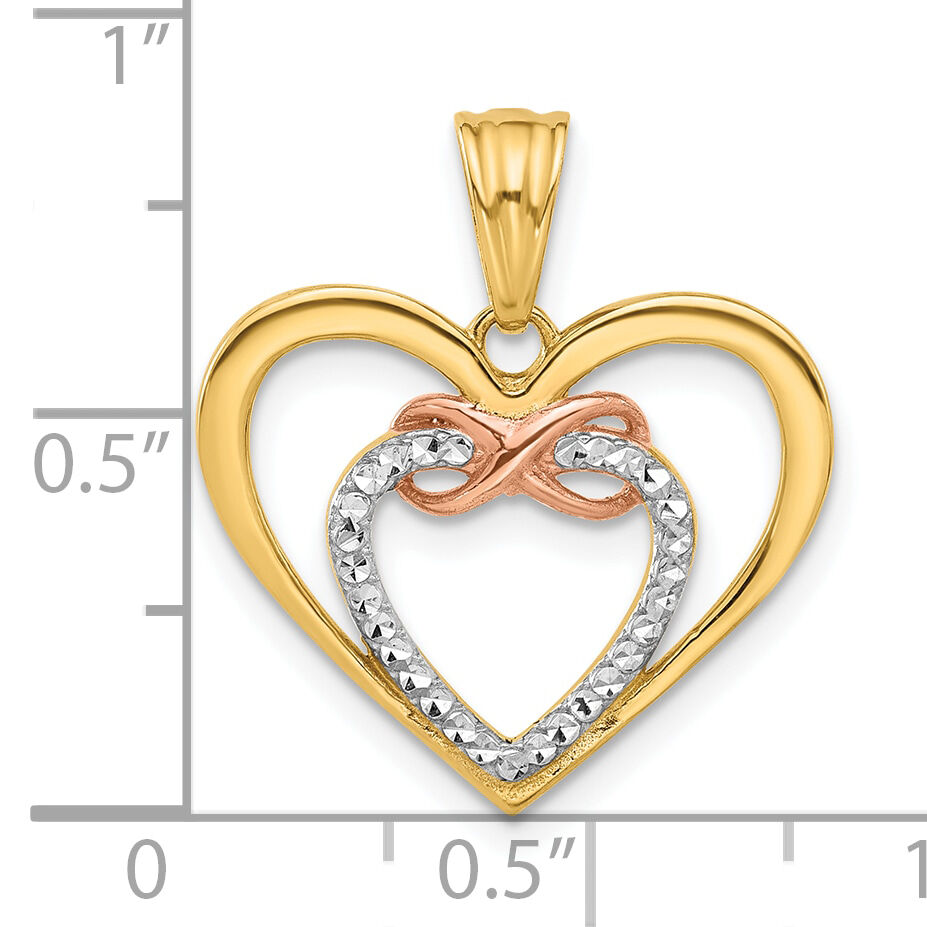 14K Two-tone and White Rhodium Diamond-cut Infinity Hearts Pendant-C4848