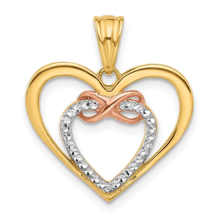 14K Two-tone and White Rhodium Diamond-cut Infinity Hearts Pendant-C4848