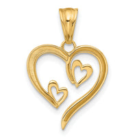 14K with White Rhodium Diamond-cut Open Hearts Pendant-C4849