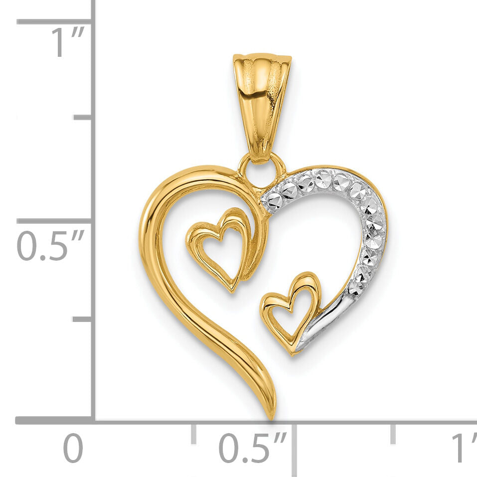 14K with White Rhodium Diamond-cut Open Hearts Pendant-C4849