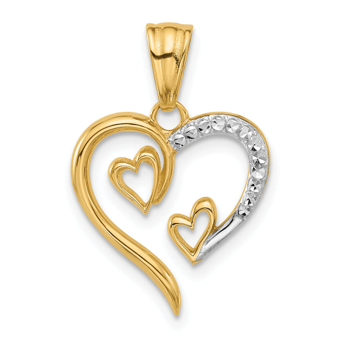 14K with White Rhodium Diamond-cut Open Hearts Pendant-C4849