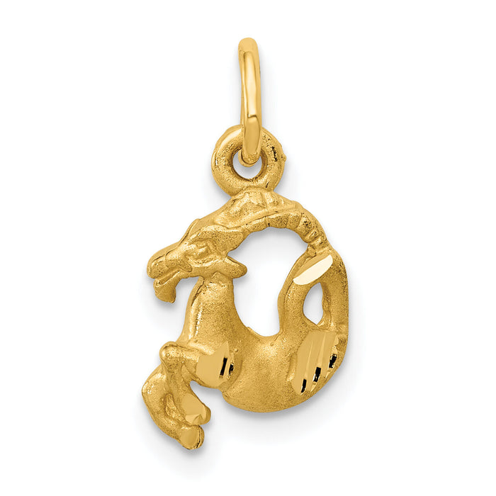 14k Satin Diamond-cut Capricorn Zodiac Charm-C485
