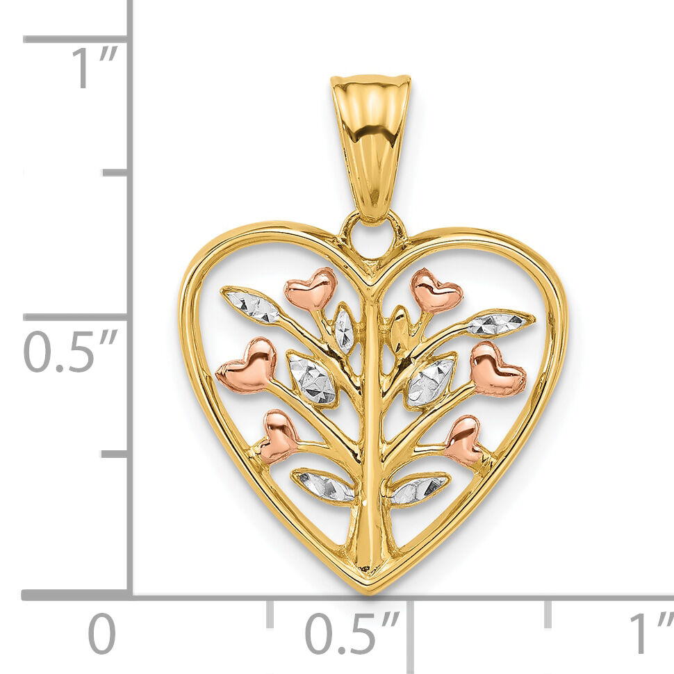 14K Rose-plated and White Rhodium Diamond-cut Branches in Heart Pendant-C4850