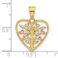 14K Rose-plated and White Rhodium Diamond-cut Branches in Heart Pendant-C4850