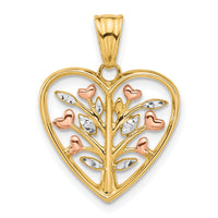 14K Rose-plated and White Rhodium Diamond-cut Branches in Heart Pendant-C4850
