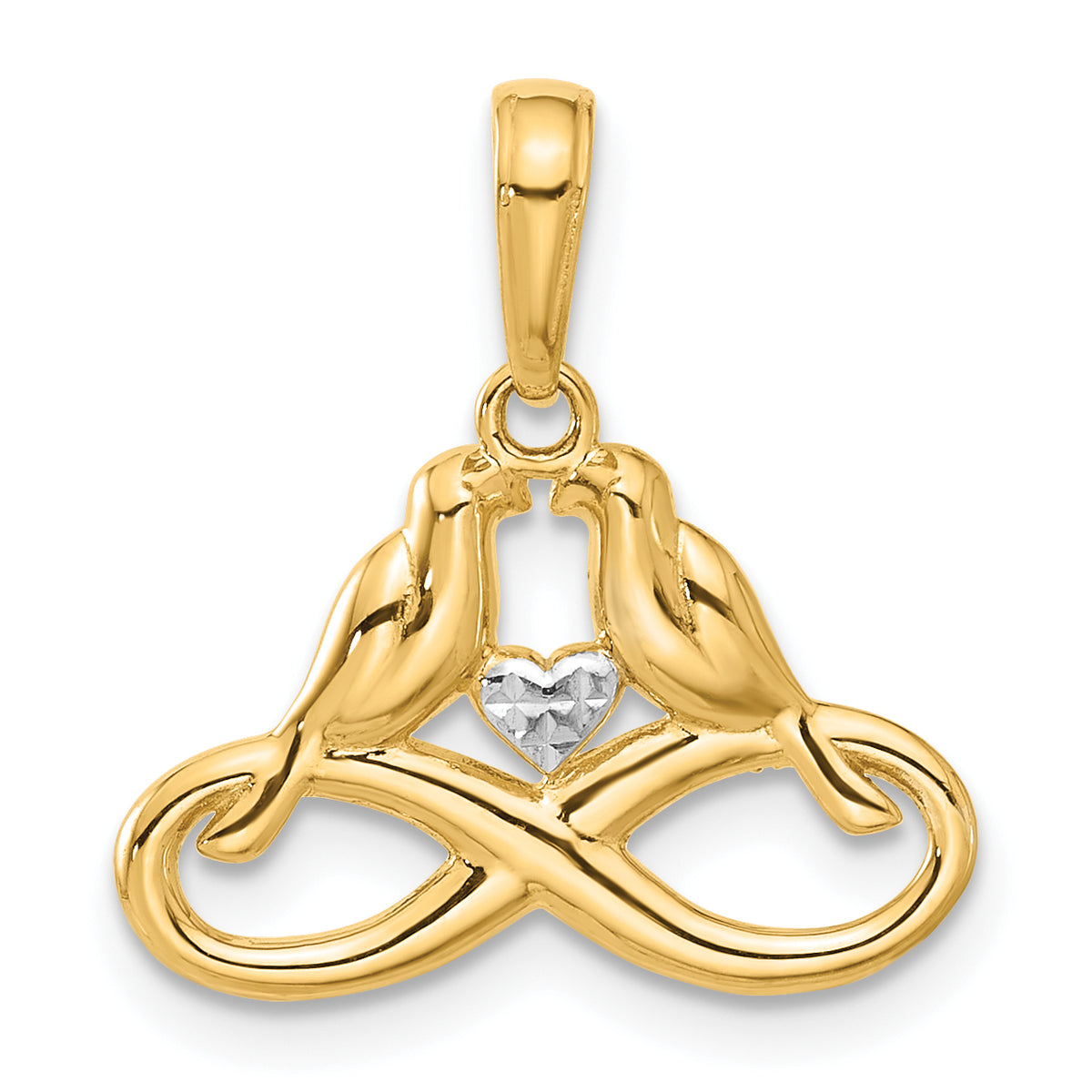 14K and White Rhodium D/C Infinity Love Birds Pendant-C4851
