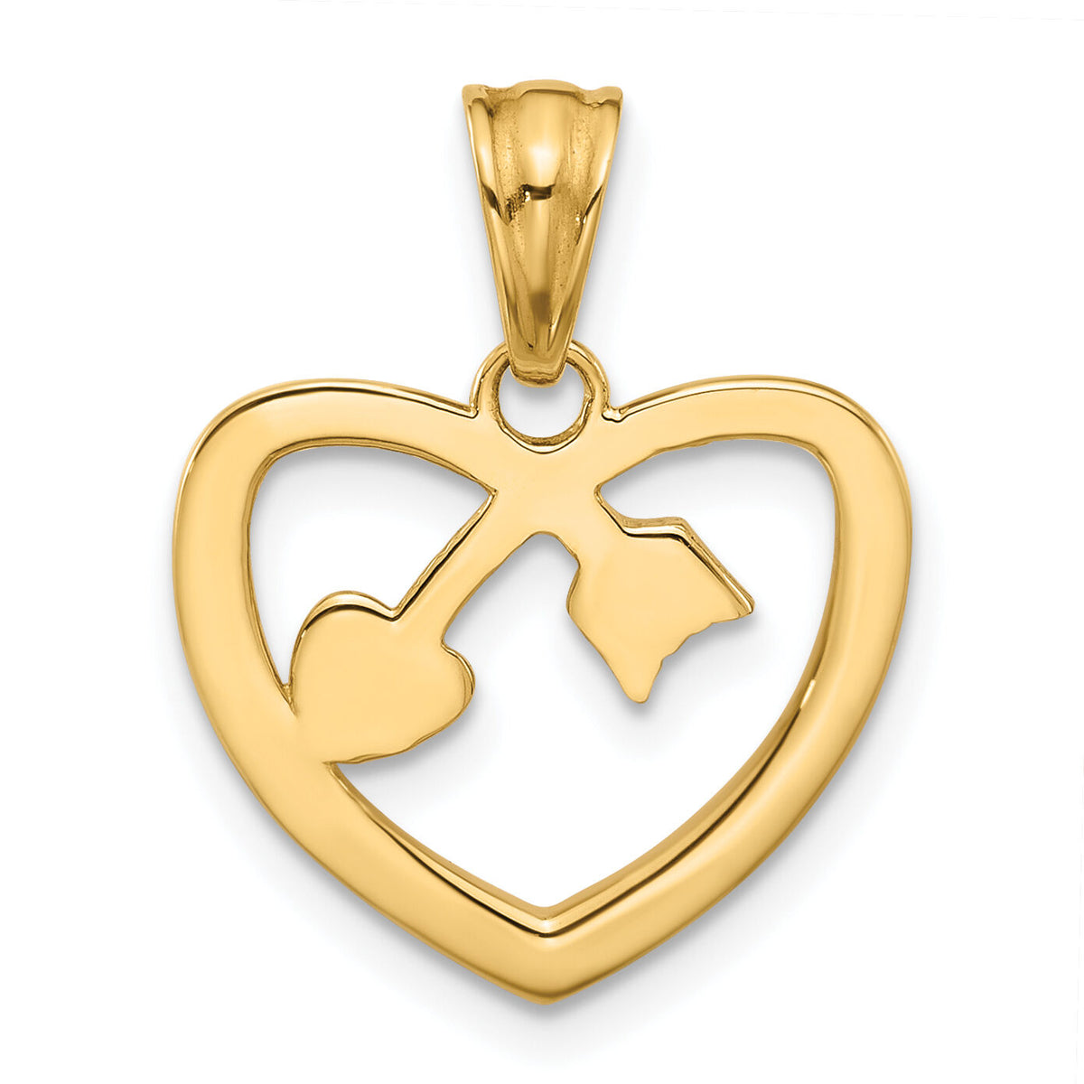 14K with White Rhodium Diamond-cut Heart Arrow Pendant-C4852