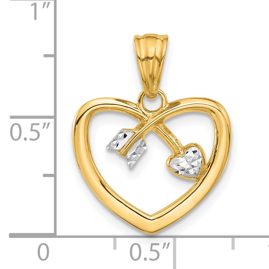 14K with White Rhodium Diamond-cut Heart Arrow Pendant-C4852
