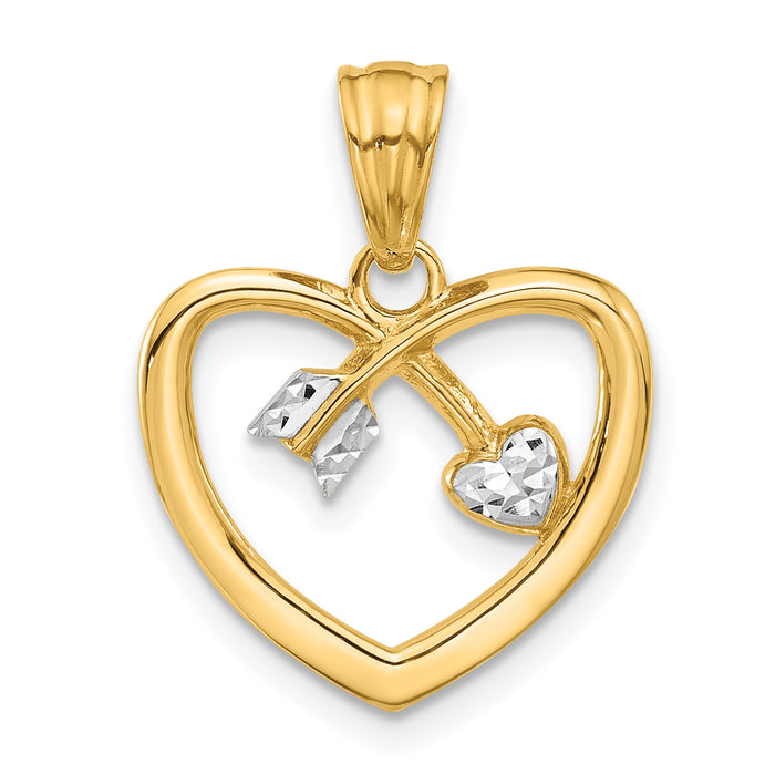 14K with White Rhodium Diamond-cut Heart Arrow Pendant-C4852