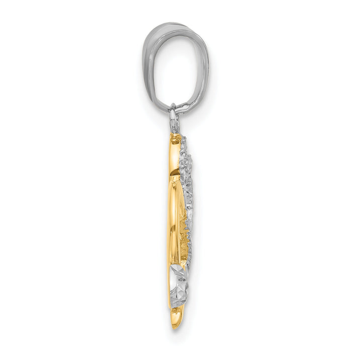 14K with White Rhodium Diamond-cut Hearts and Arrow Pendant-C4853