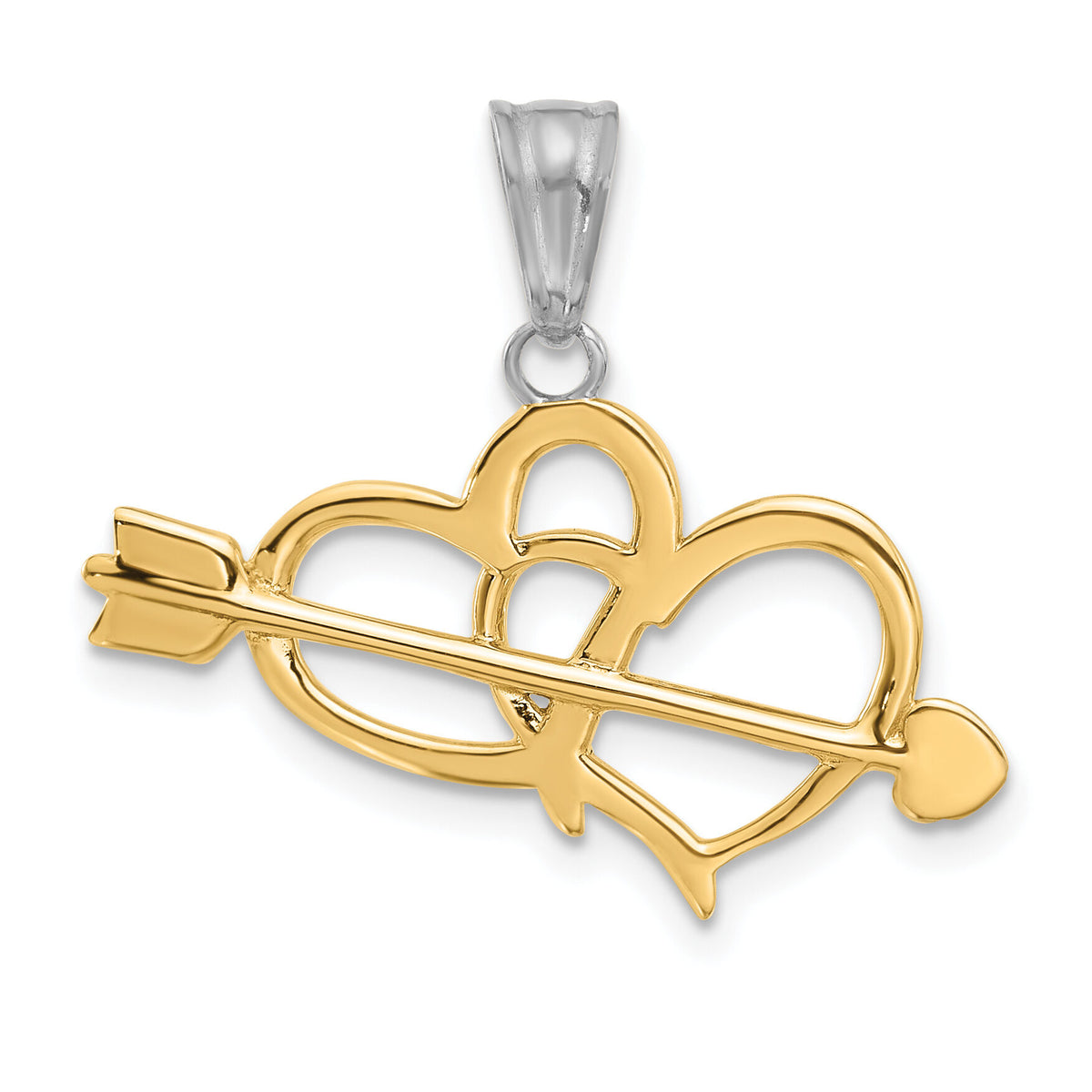 14K with White Rhodium Diamond-cut Hearts and Arrow Pendant-C4853