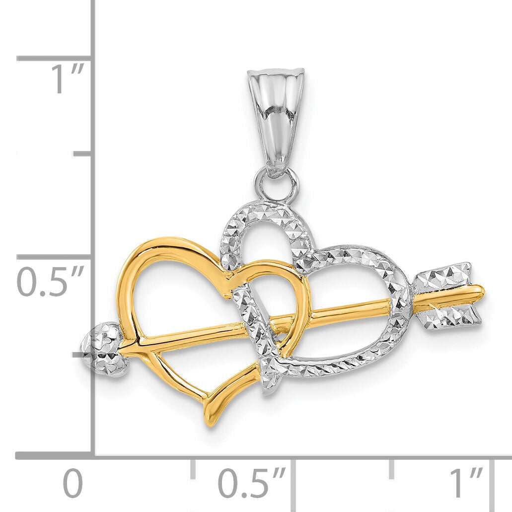 14K with White Rhodium Diamond-cut Hearts and Arrow Pendant-C4853