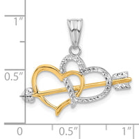 14K with White Rhodium Diamond-cut Hearts and Arrow Pendant-C4853