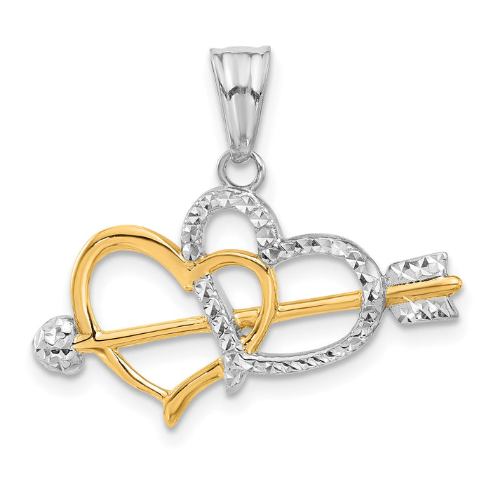 14K with White Rhodium Diamond-cut Hearts and Arrow Pendant-C4853