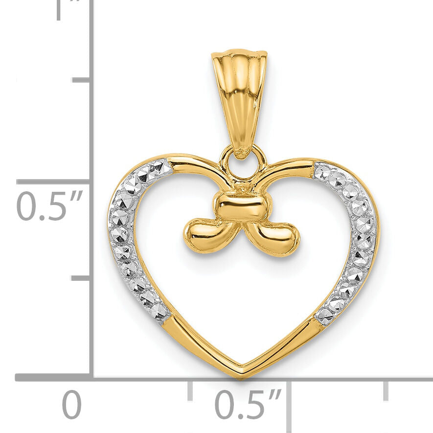 14K and White Rhodium Diamond-cut Heart Pendant-C4854