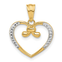 14K and White Rhodium Diamond-cut Heart Pendant-C4854