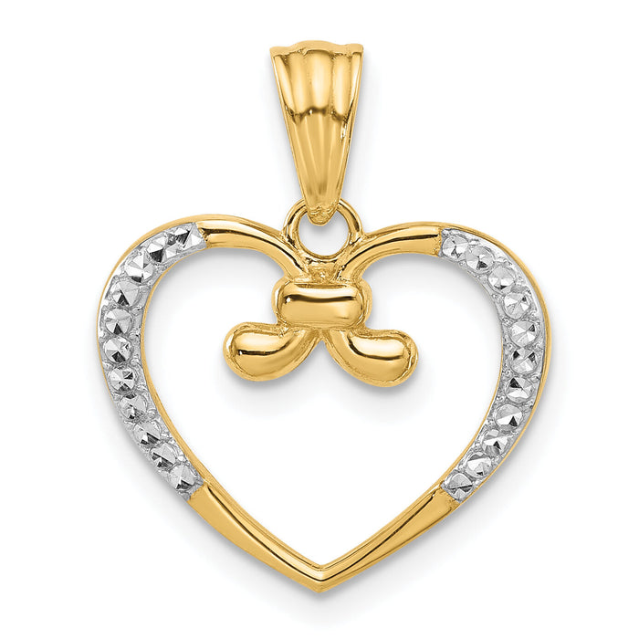 14K and White Rhodium Diamond-cut Heart Pendant-C4854