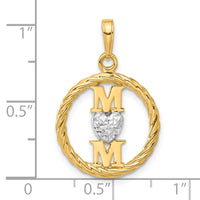 14k and White Rhodium D/C Heart Mom Pendant-C4856