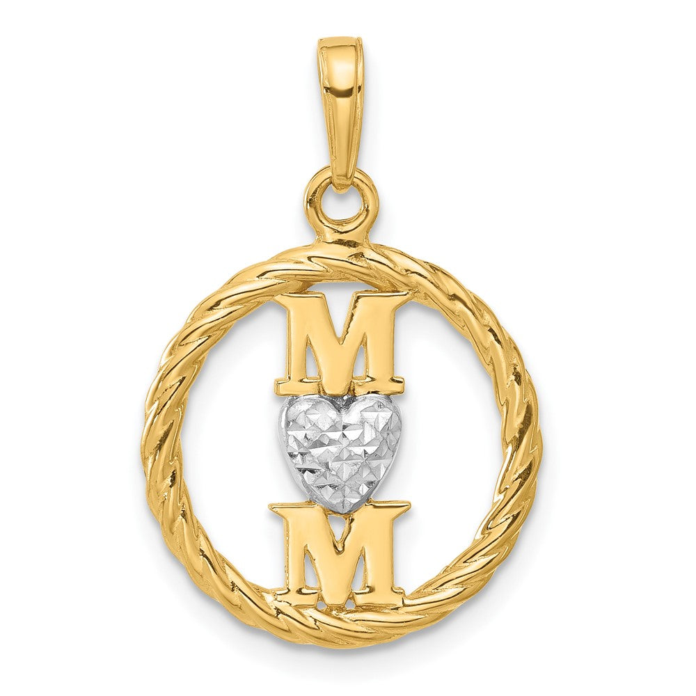 14k and White Rhodium D/C Heart Mom Pendant-C4856