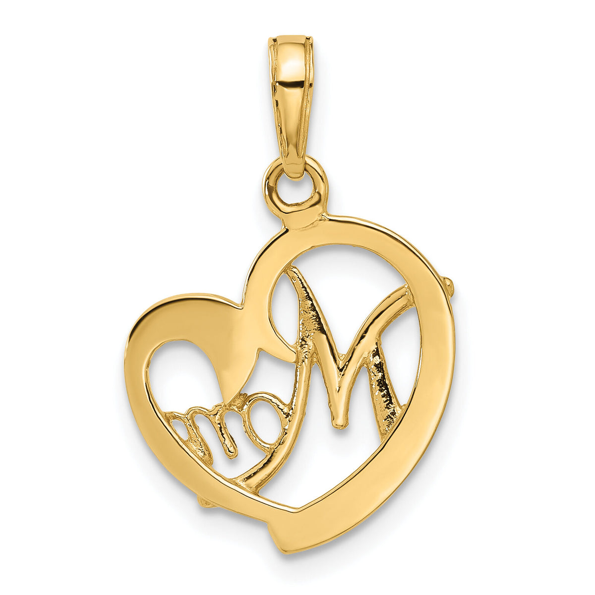14k and White Rhodium D/C Heart Mom Pendant-C4858