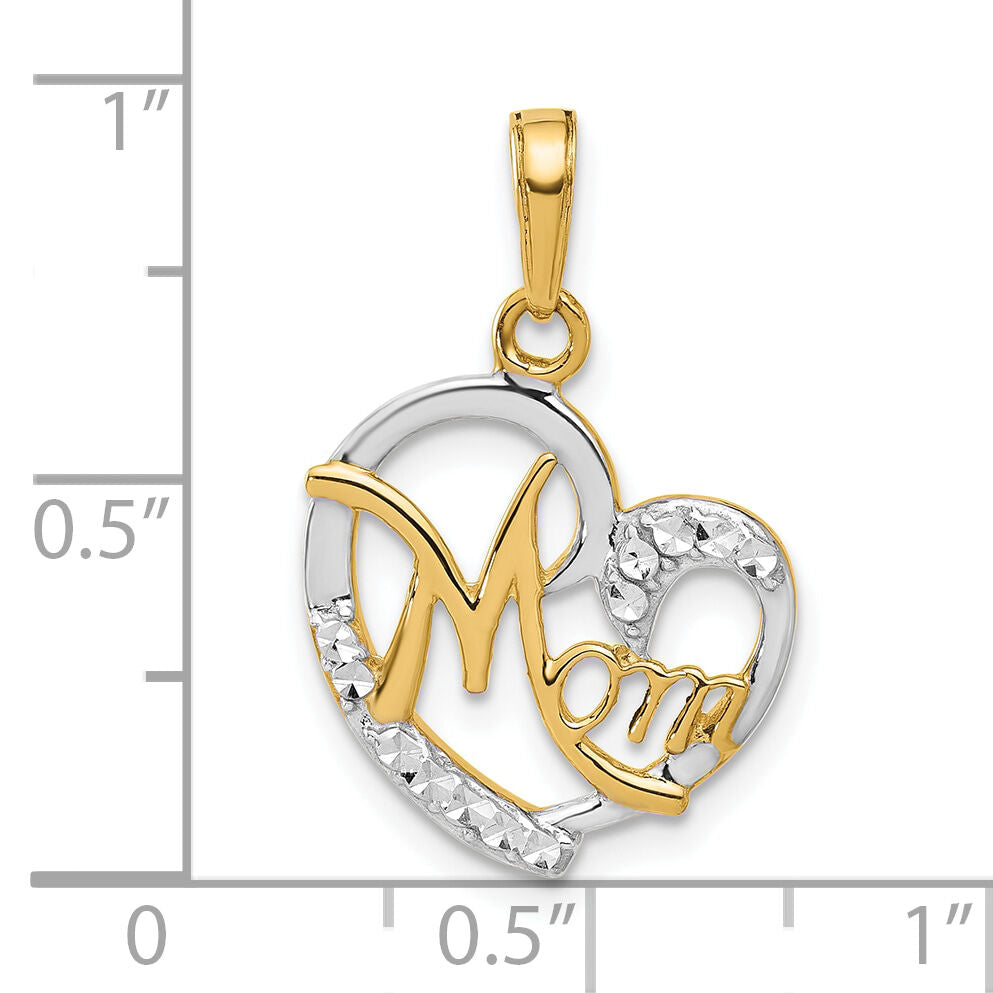 14k and White Rhodium D/C Heart Mom Pendant-C4858