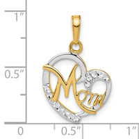 14k and White Rhodium D/C Heart Mom Pendant-C4858