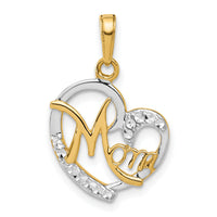 14k and White Rhodium D/C Heart Mom Pendant-C4858