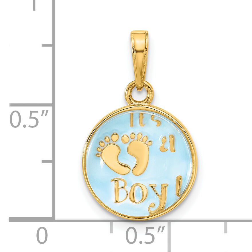 14K Polished with Blue Enamel and Clear Epoxy Resin It's A Boy Pendant-C4859