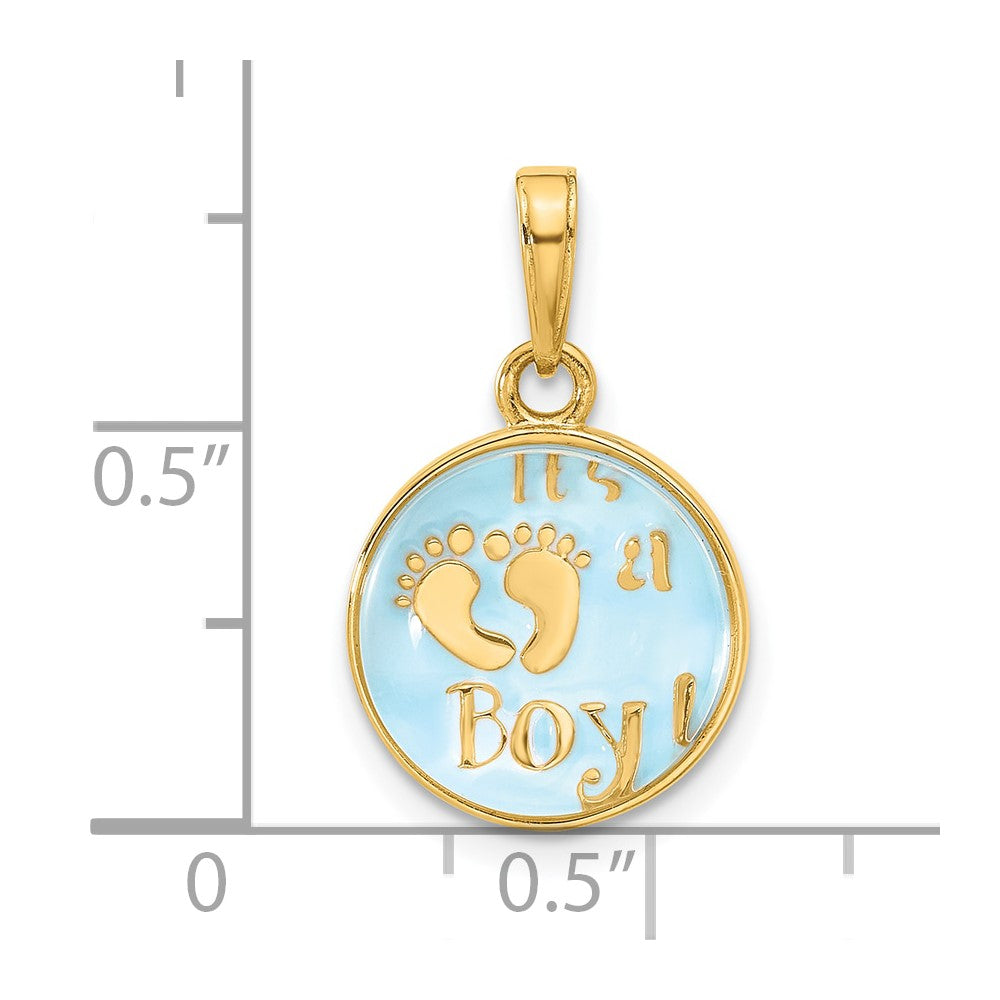 14K Polished with Blue Enamel and Clear Epoxy Resin It's A Boy Pendant-C4859