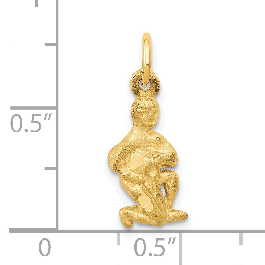 14k Satin Diamond-cut Aquarius Zodiac Charm-C486
