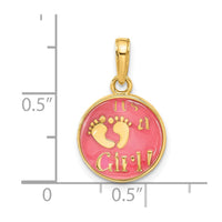 14K Polished with Pink Enamel and Clear Epoxy Resin It's A Girl Pendant-C4860