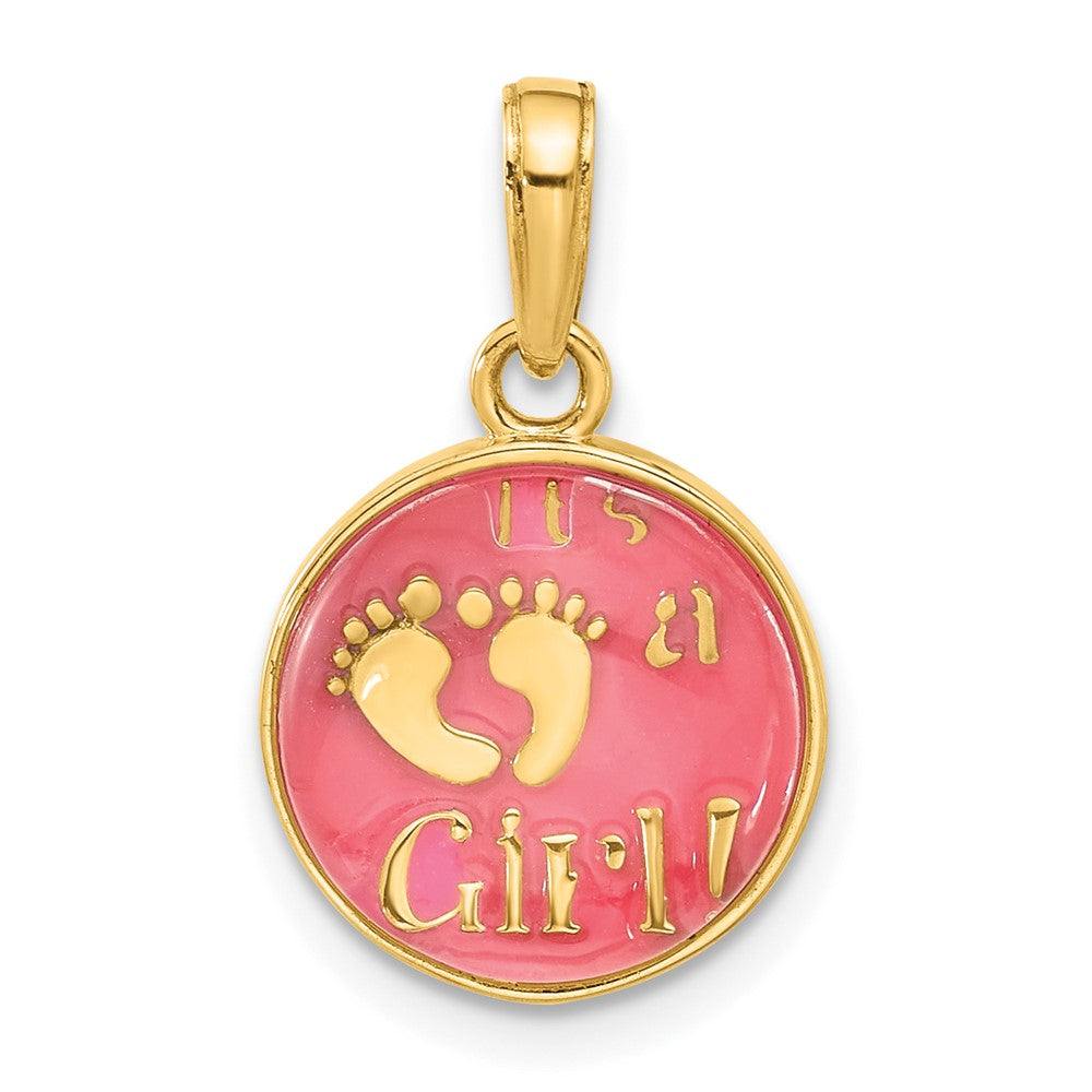 14K Polished with Pink Enamel and Clear Epoxy Resin It's A Girl Pendant-C4860